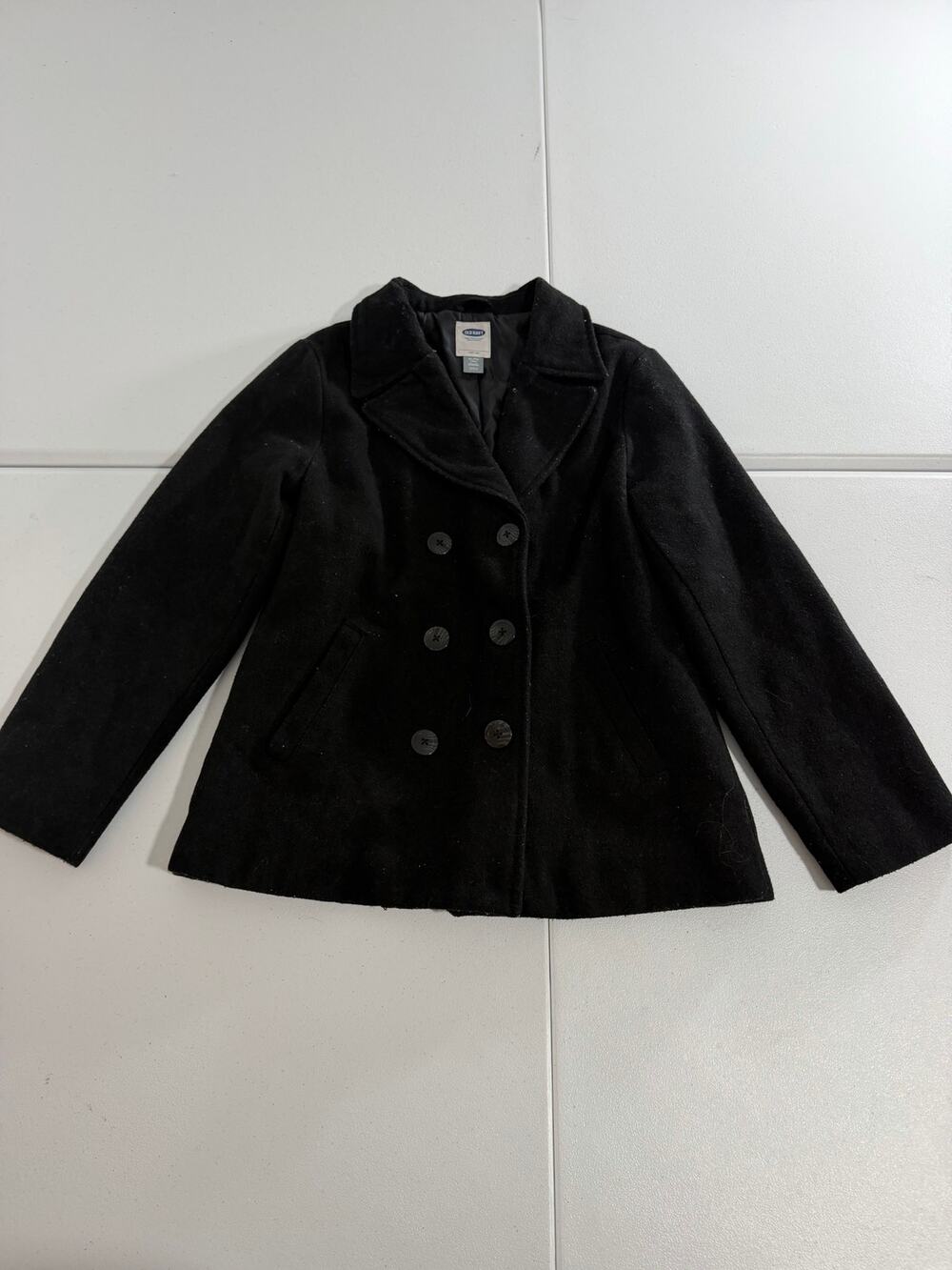 Old Navy Girls Peacoat XL 14 Black Double Breasted Lined Winter Coat Kids Youth